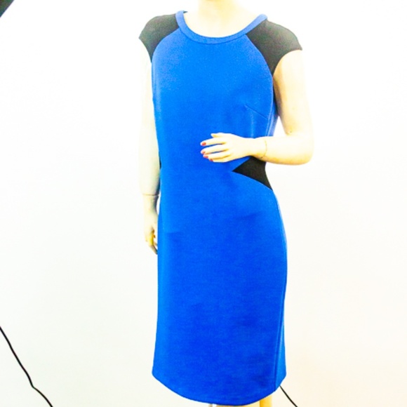 Worthington Women Midi Sleeveless Black & Blue Color Blocks Dress size 12 "EUC" - Picture 6 of 6